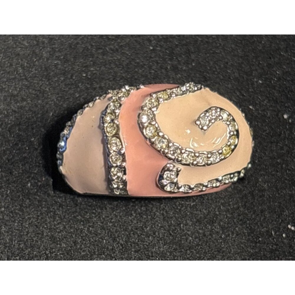 Pink Enamel & Rhinestone Dome Ring Elegant Statement‎ Jewelry sz 6